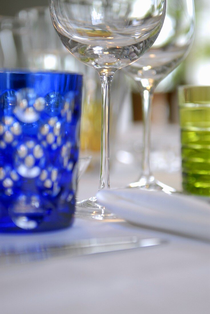 An assortment of glasses on a table