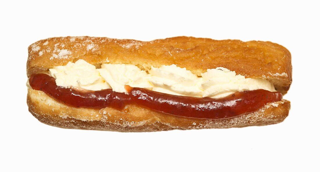 Long cream and jam doughnut