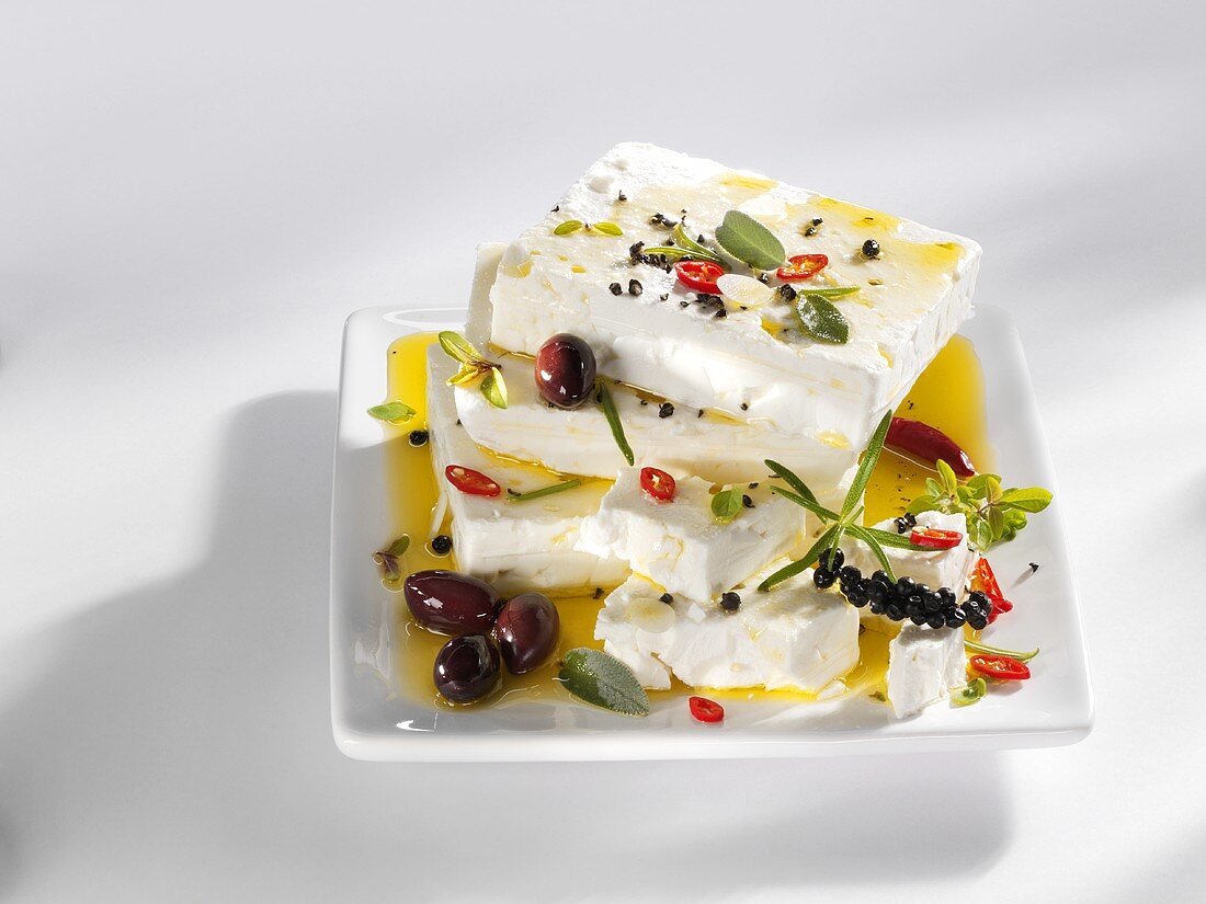 Feta in herb marinade