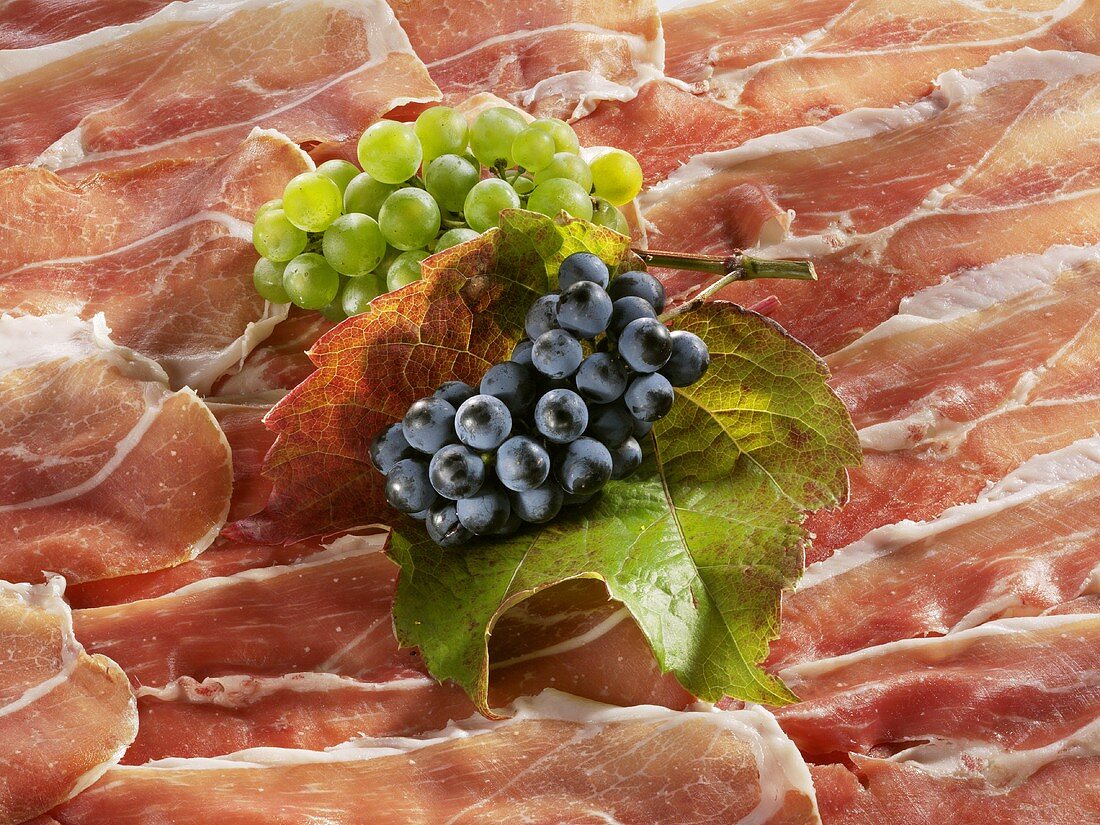 Grapes on sliced Parma ham