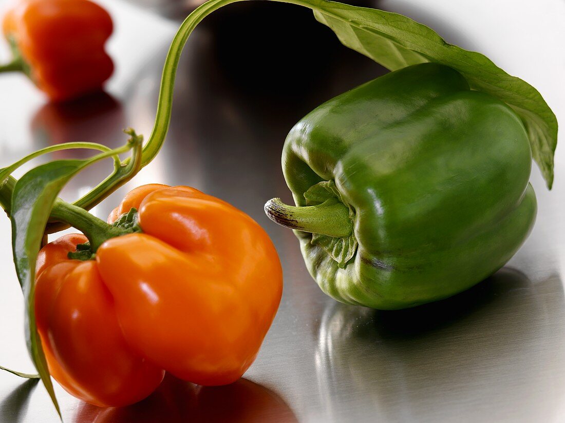 Orange and green peppers