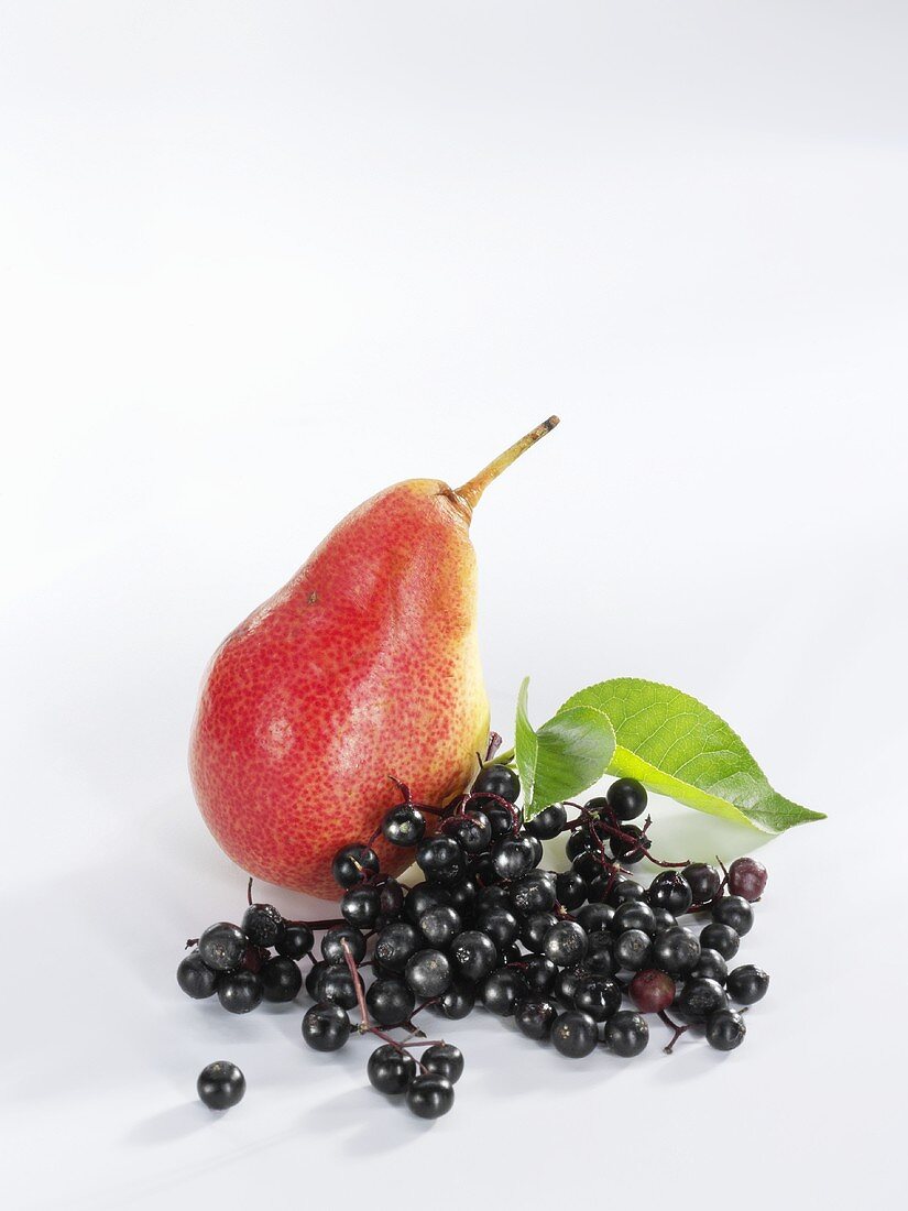 A pear and elderberries