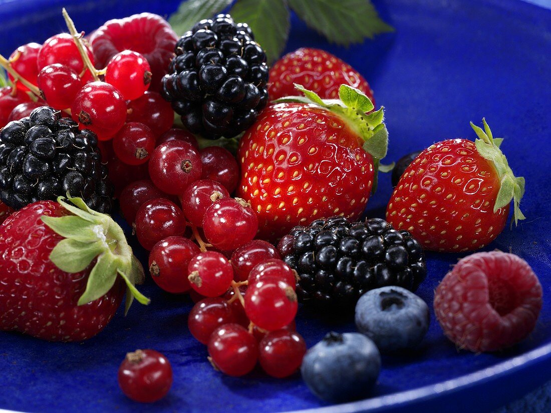 Mixed berries in a blue dish