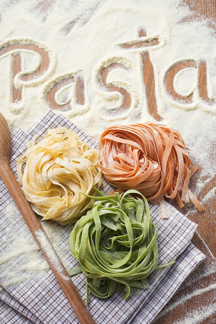 Ribbon pasta in three colours