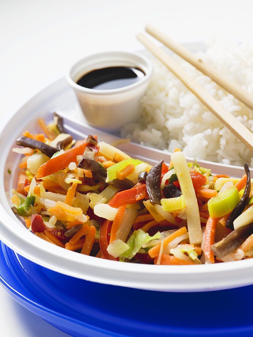 Asian vegetable stir-fry with rice