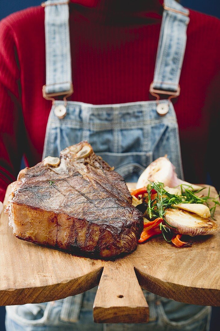 T-bone steak with garlic