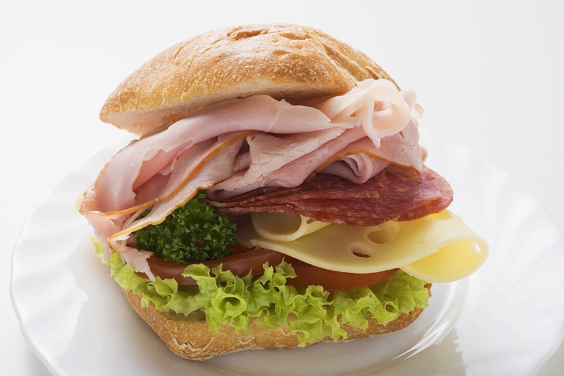 Ham, salami and cheese sandwich
