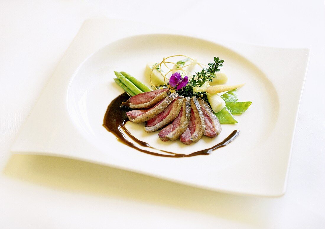 Cold-smoked duck breast with vegetables