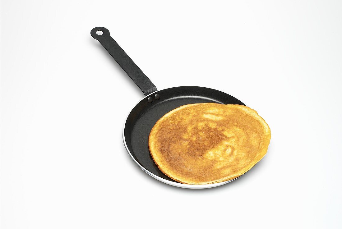 A pancake in a frying pan