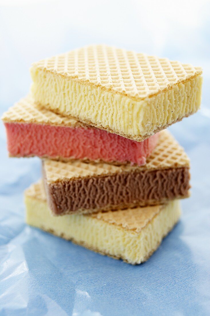 A pile of ice cream sandwiches