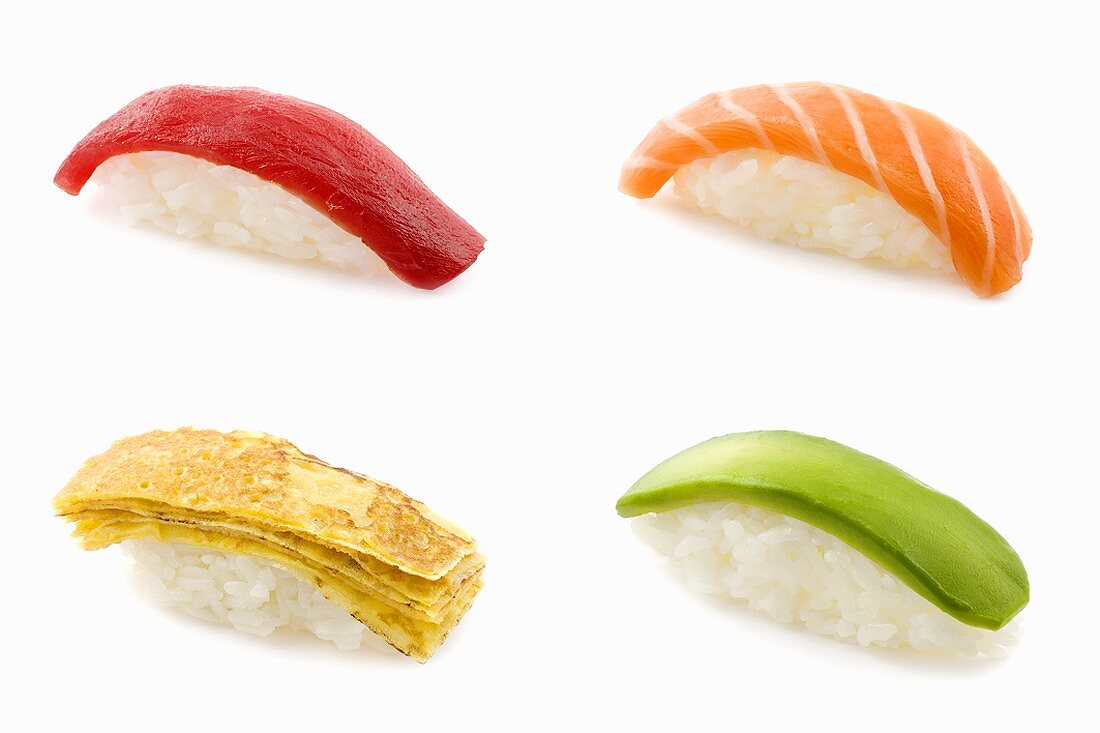 Vier verschiedene Nigiri-Sushi