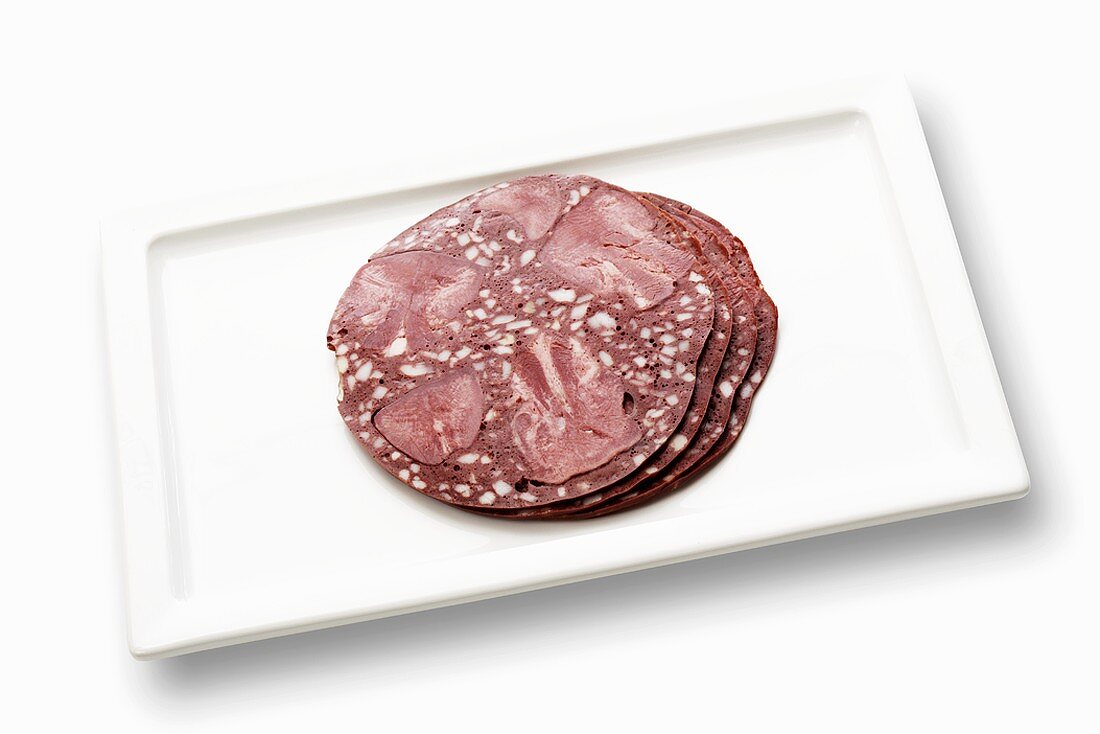Sliced Blutwurst (blood sausage) on a platter