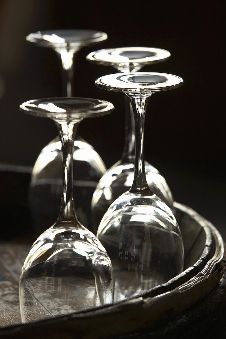 Four wine glasses on a tray