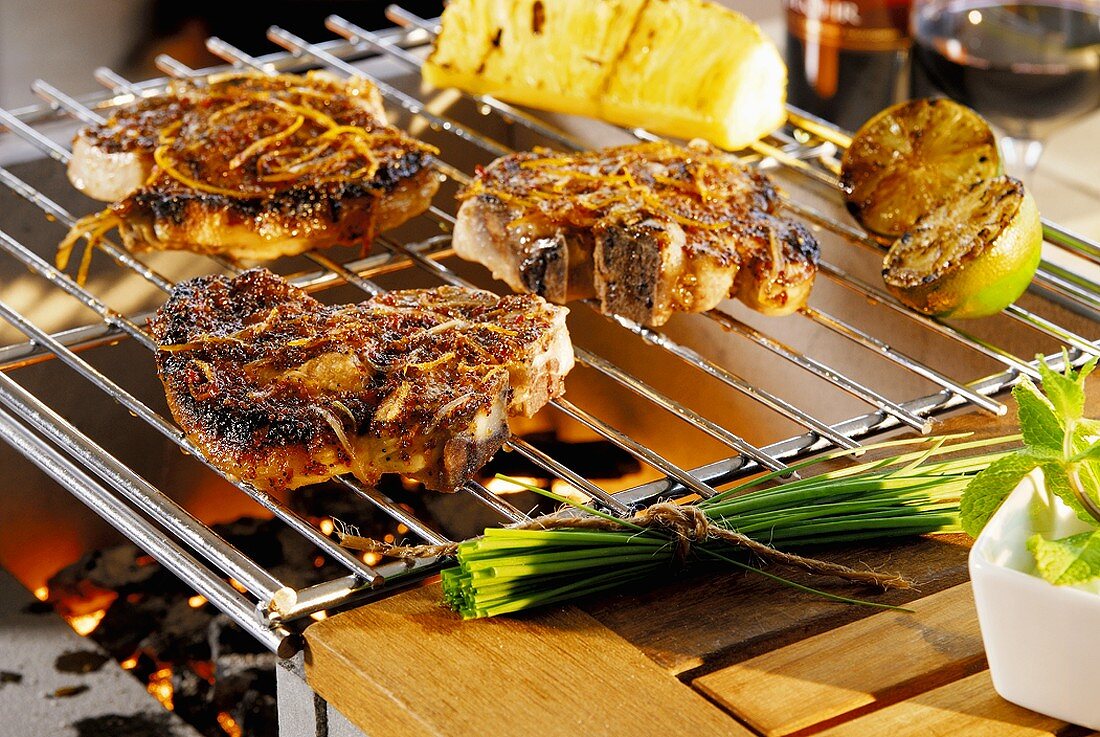 Pork chops on barbecue