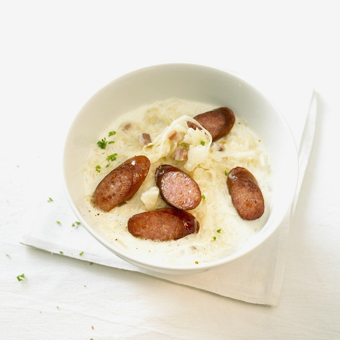 Sauerkraut soup with sausages
