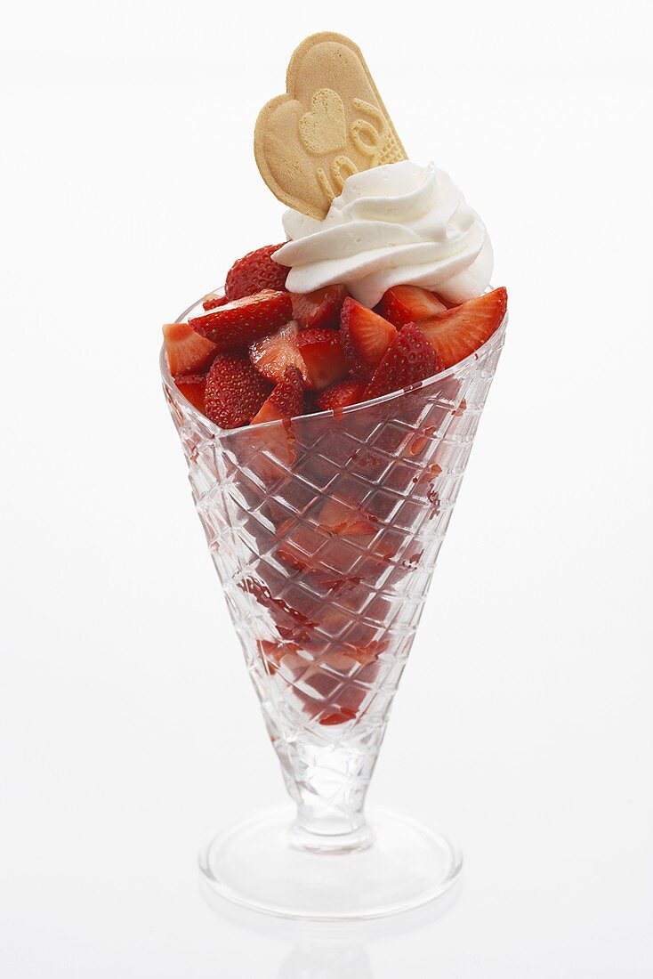 Strawberries and cream in sundae glass