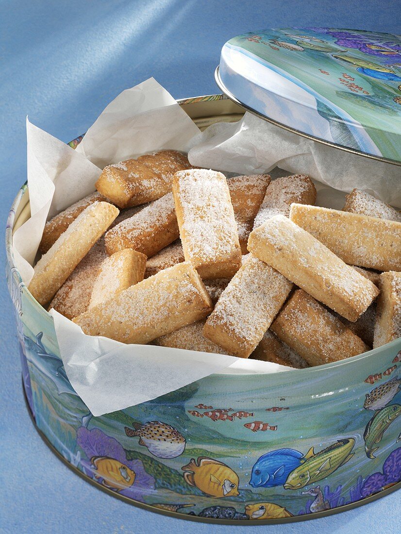 Shortbread biscuits in a biscuit tin (UK)