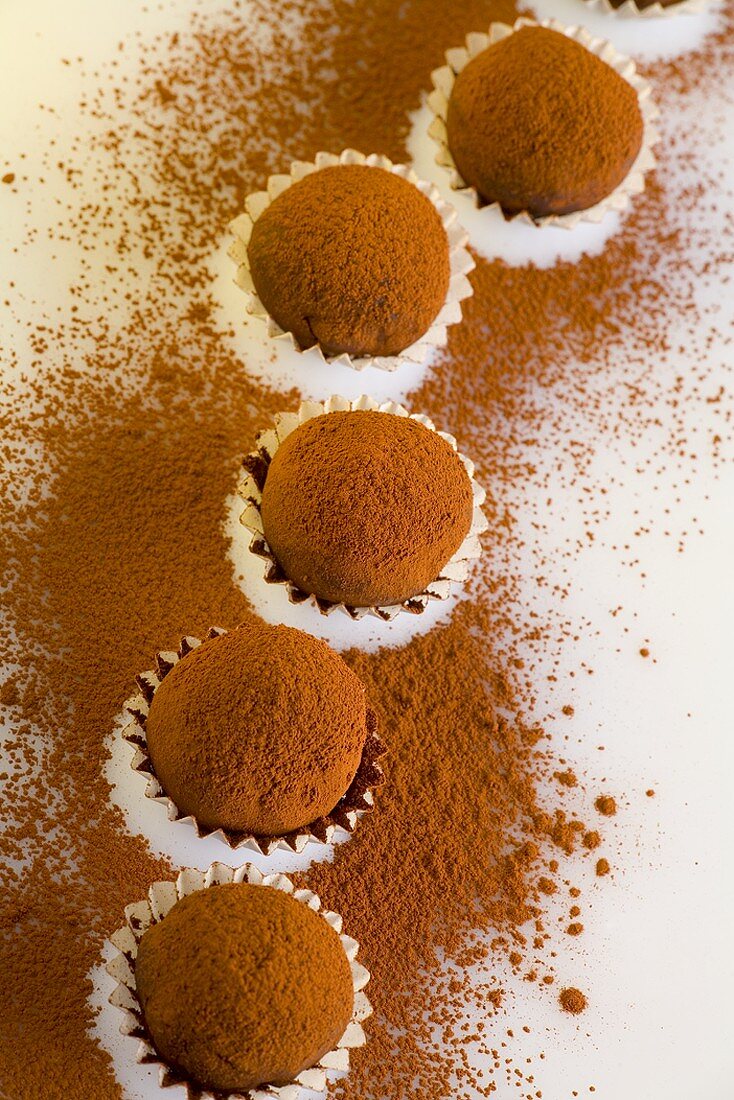 Chocolate truffles with cocoa powder