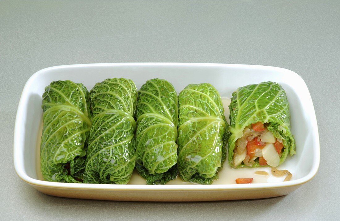 Stuffed savoy cabbage leaves with vegetable stuffing