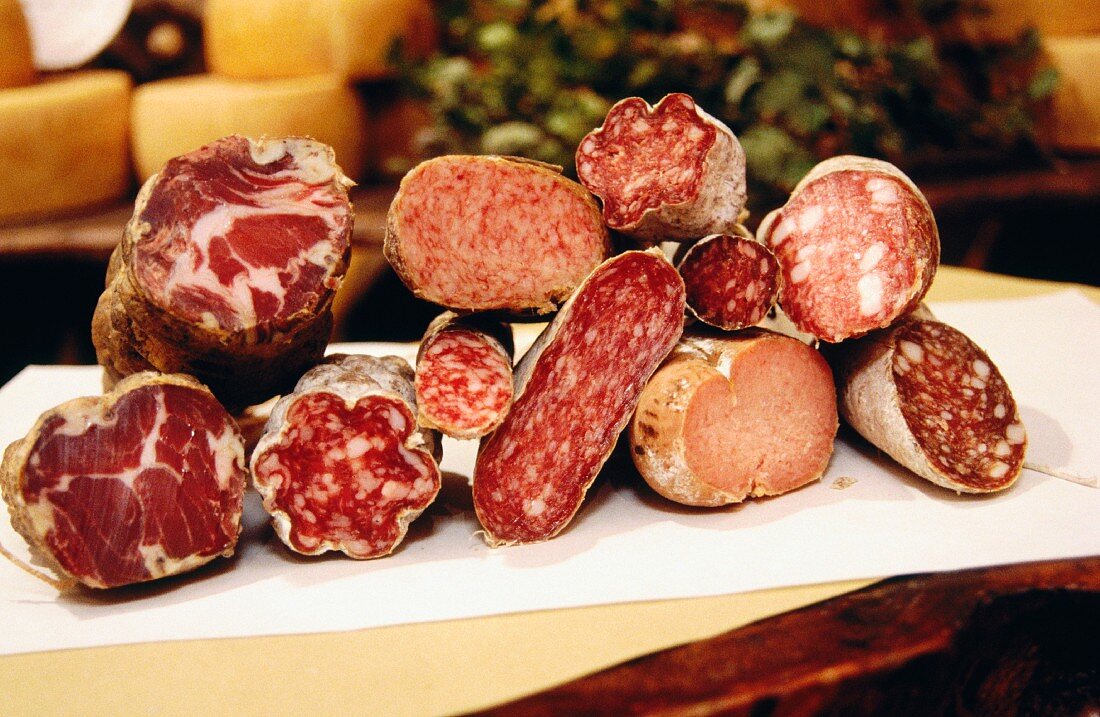 Assorted types of Italian salami and sausage