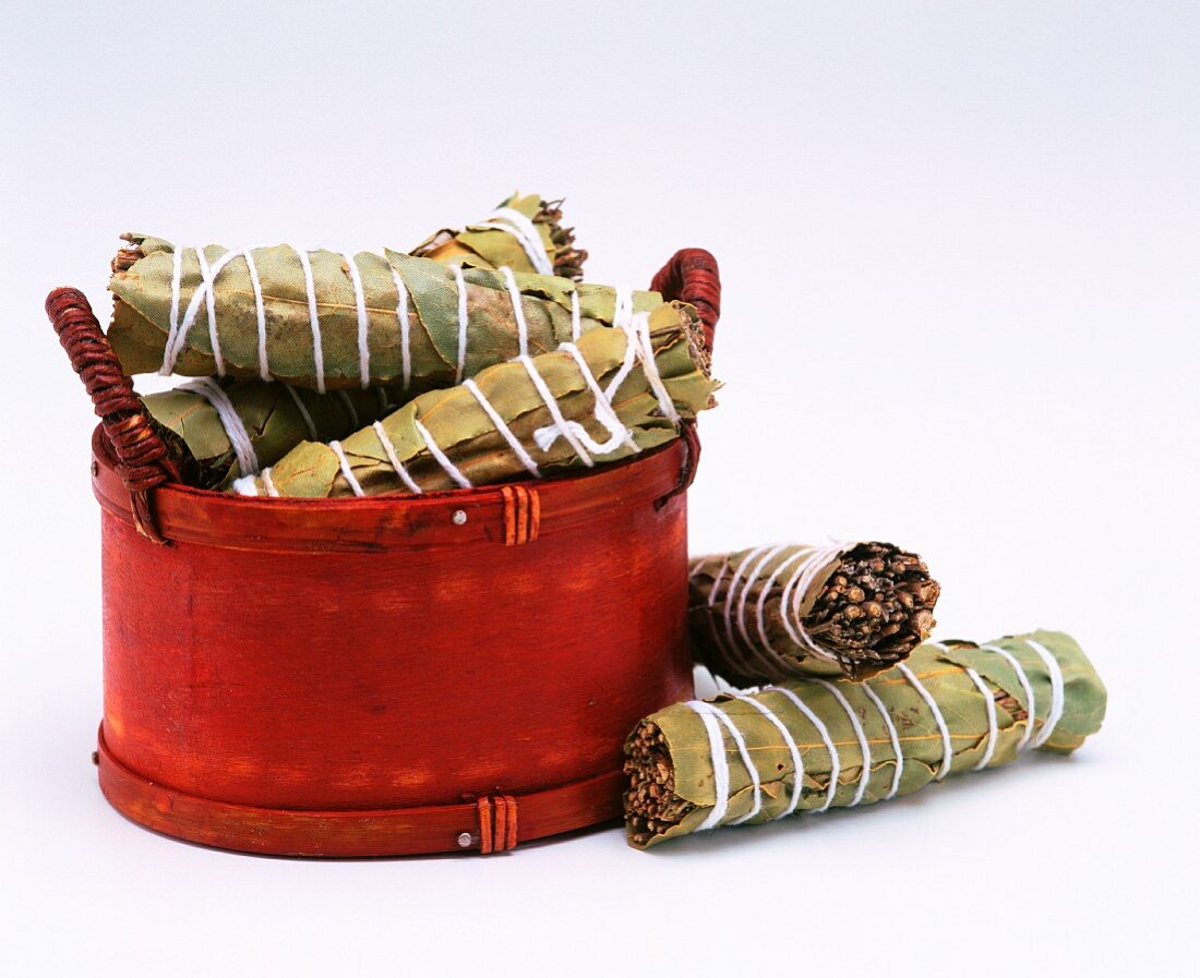 Herbs and leaves tied in bundles