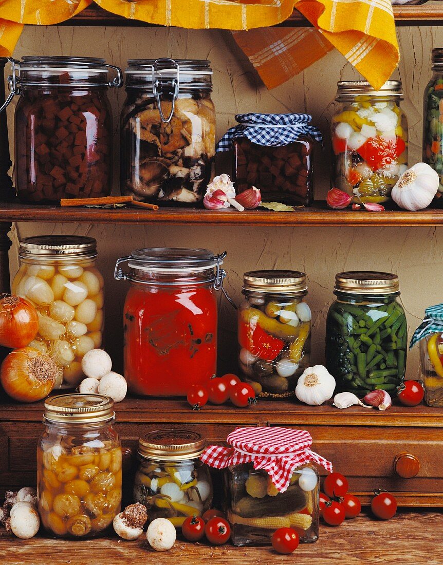 Shelves of pickled vegetables