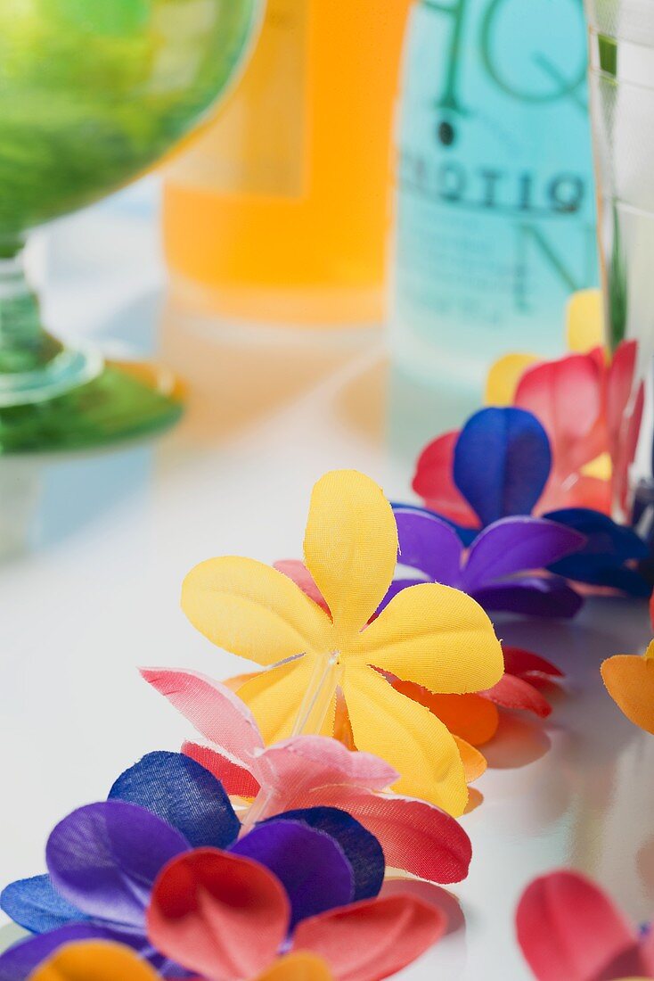 Party decorations with bottles of cocktails