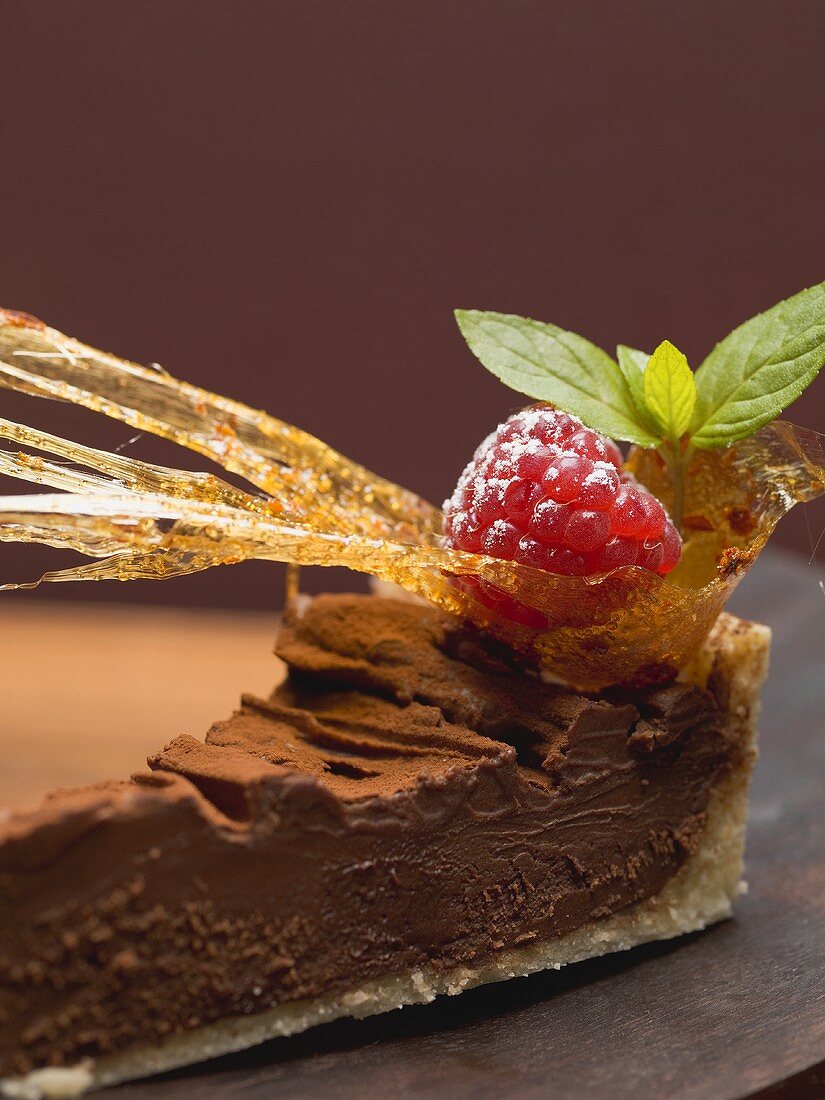 A piece of chocolate tart