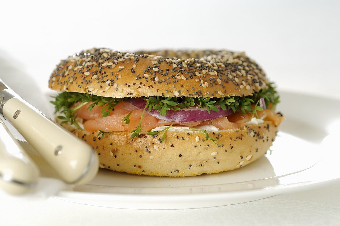 Bagel filled with salmon