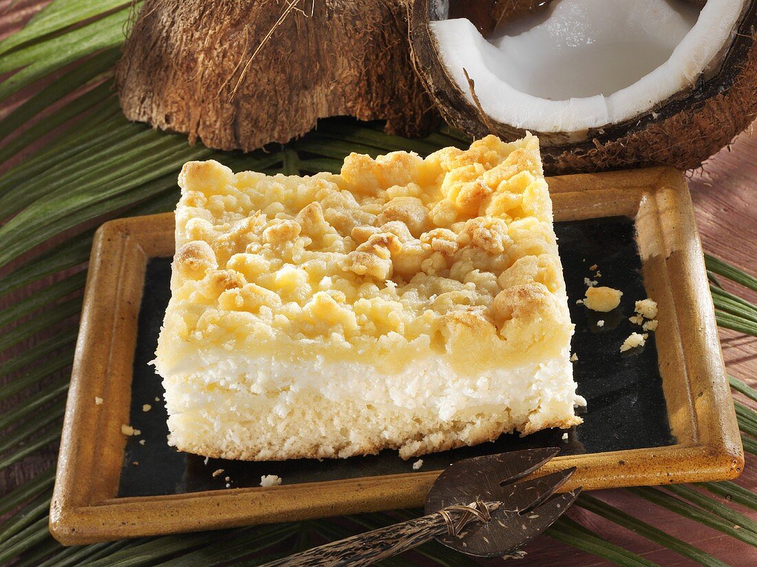 Coconut slice with crumble topping