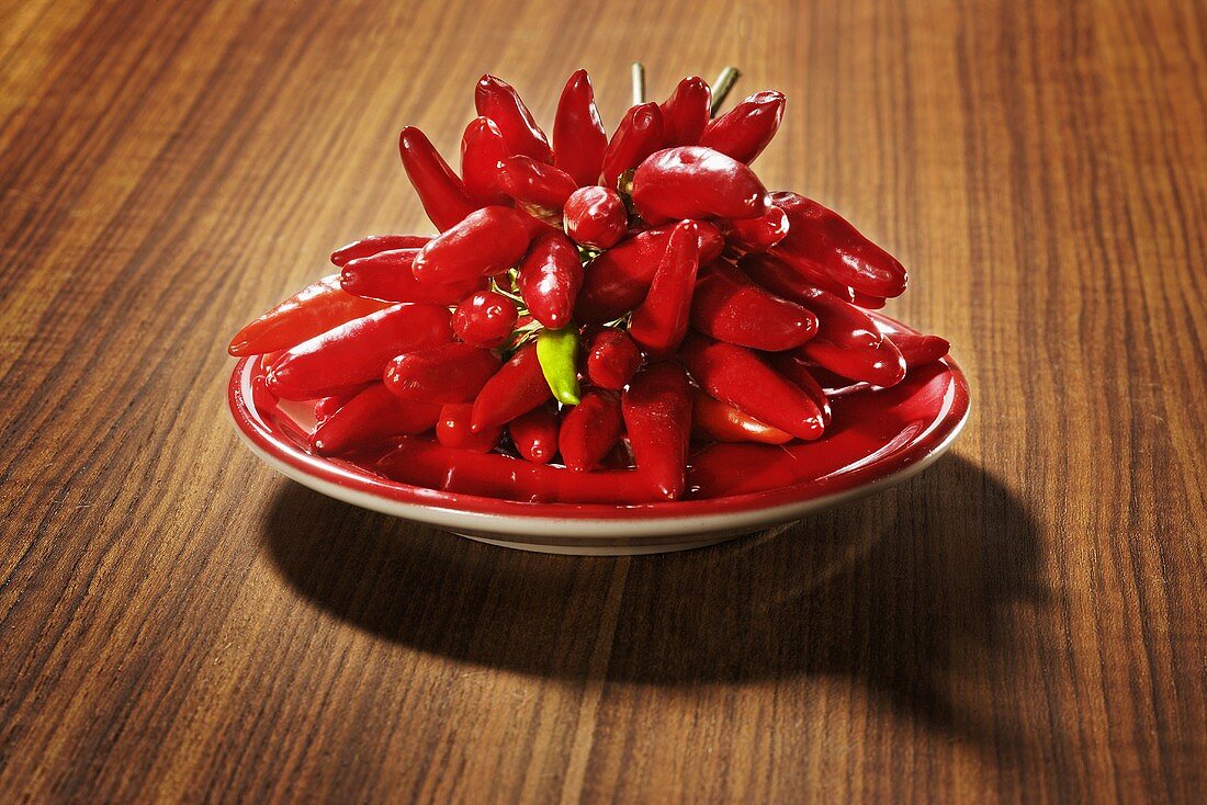 Many red chillies on a plate