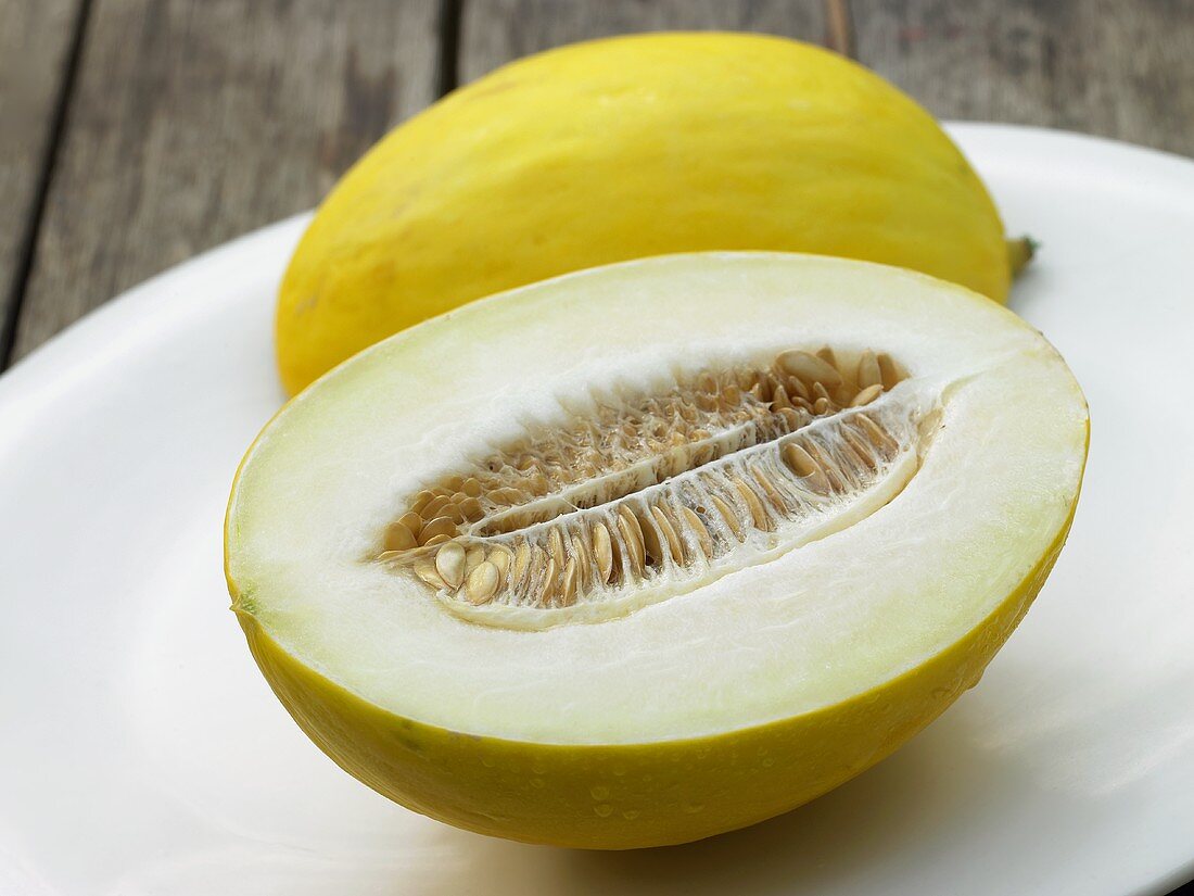 Halved honeydew melon