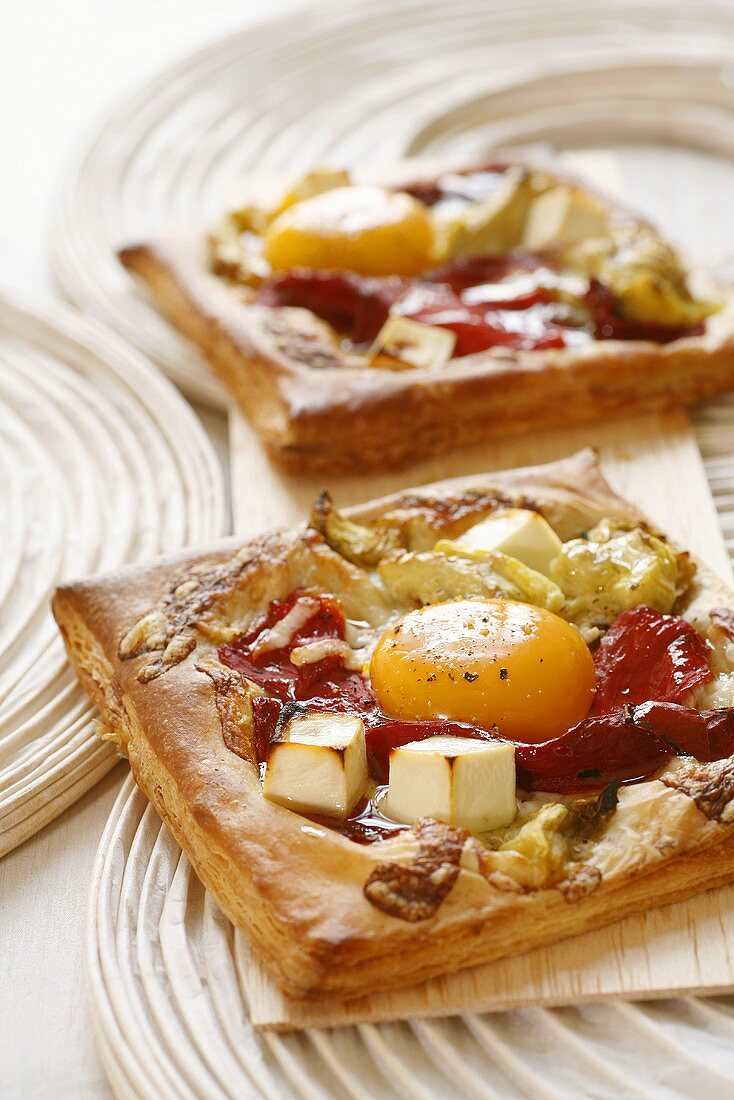 Feta, egg and vegetable tarts