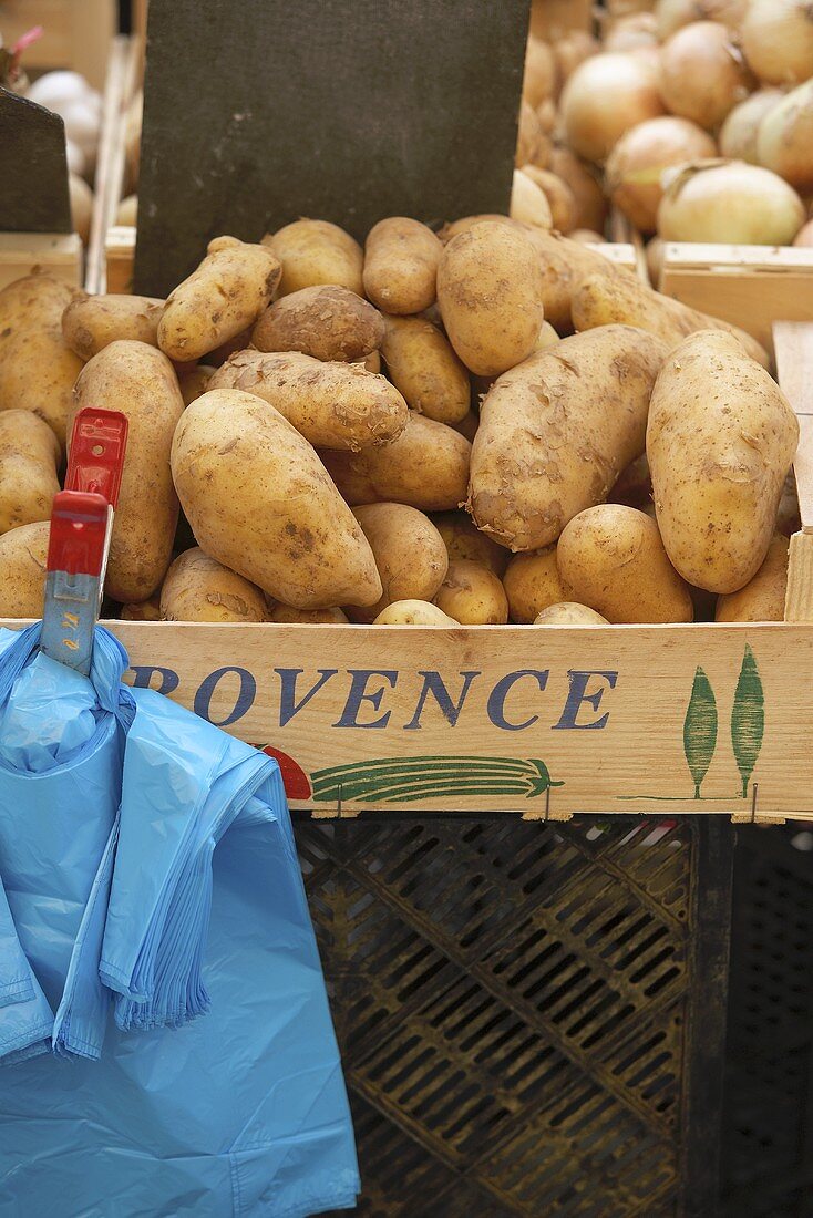 Potatoes on a market stall