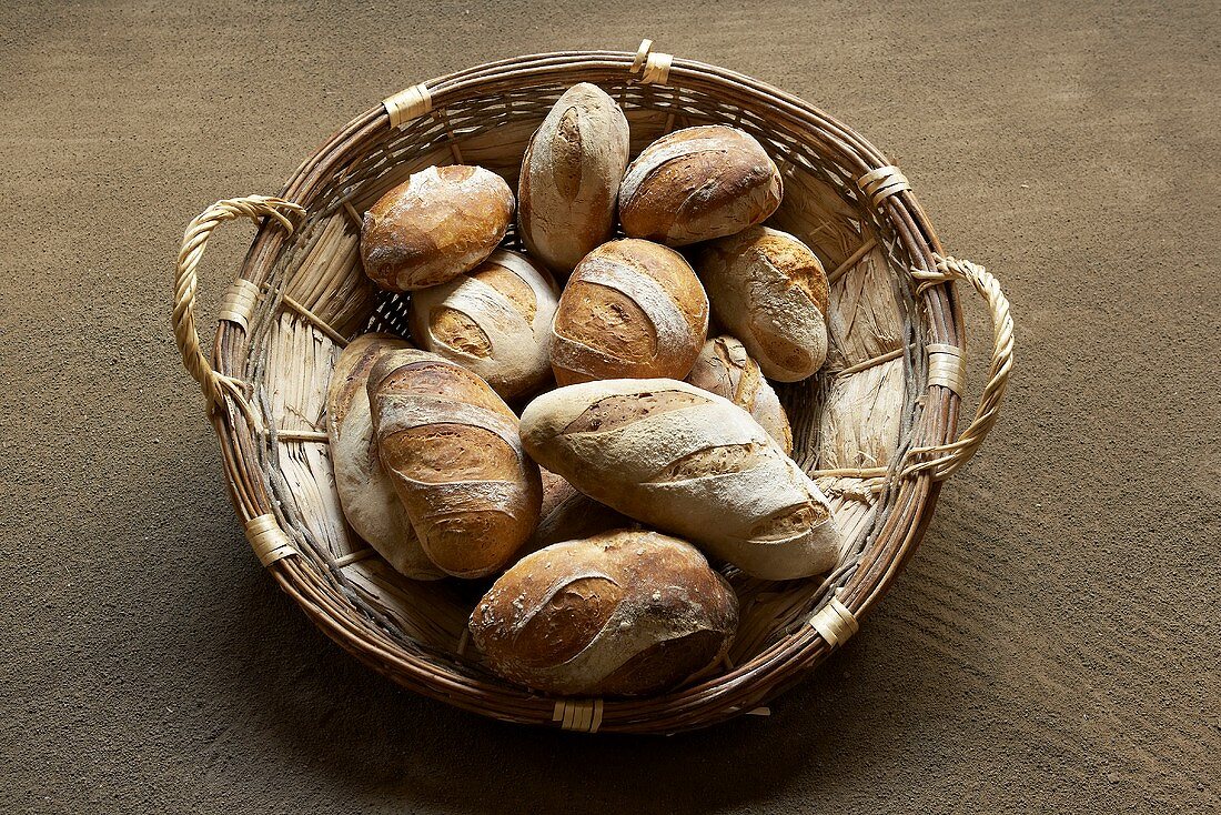 Basket of rustic bread from South West France
