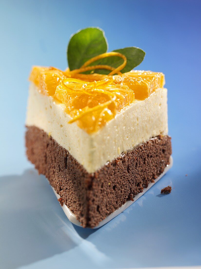 A piece of chocolate orange cake