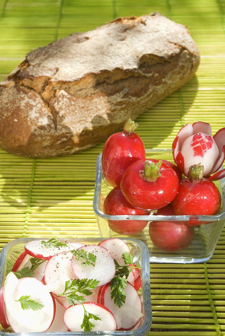 Radish salad with coriander and crusty bread
