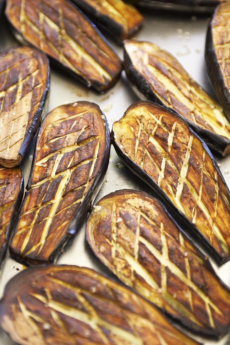 Grilled aubergine slices