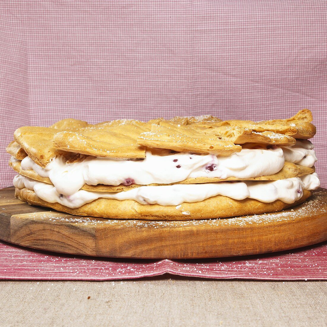 Flockentorte (choux pastry cake) with strawberry cream