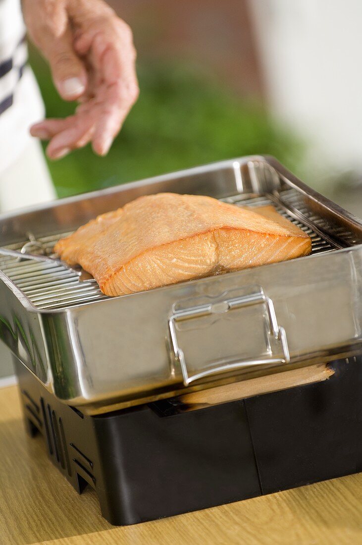 Salmon fillet on grill
