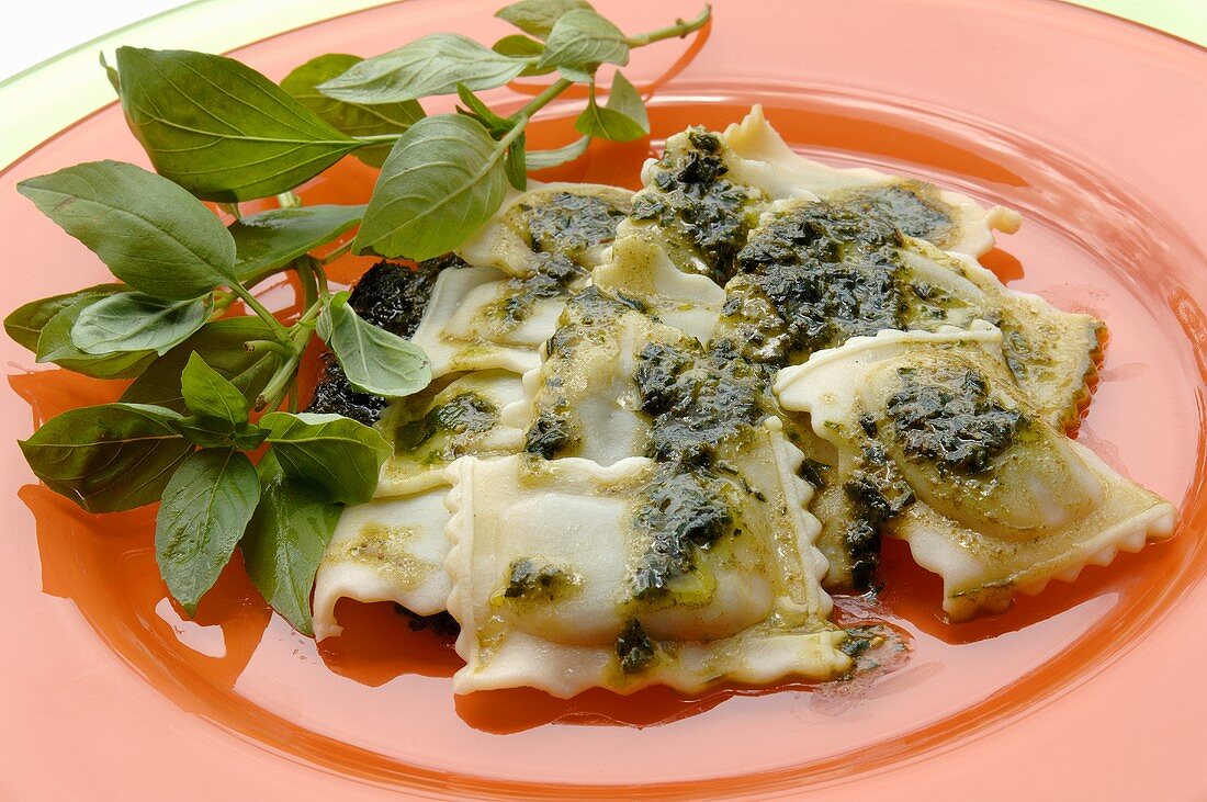 Ravioli with basil pesto