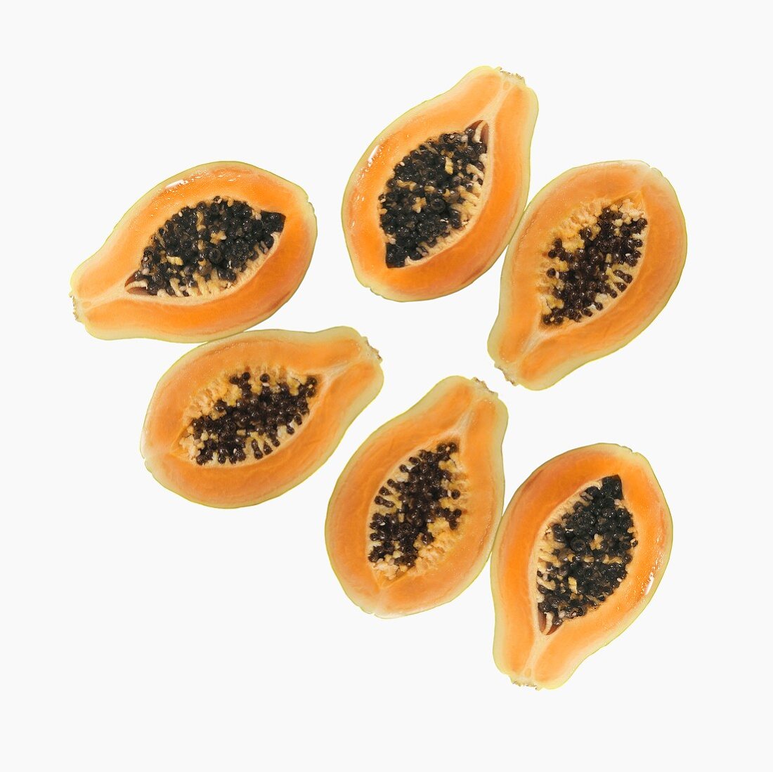 Six papaya halves