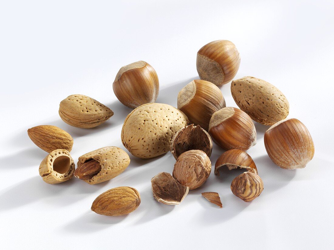 Several almonds and hazelnuts