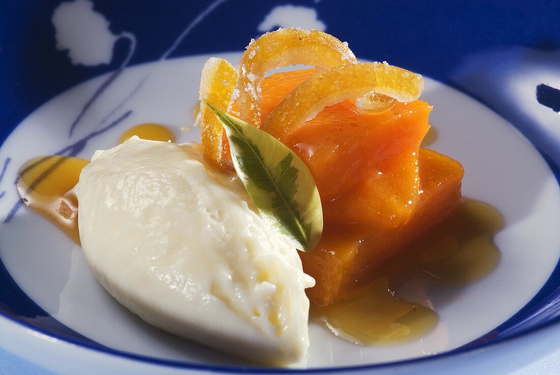 Mango dessert with vanilla mousse