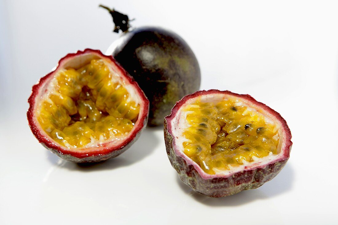 Halved passion fruits