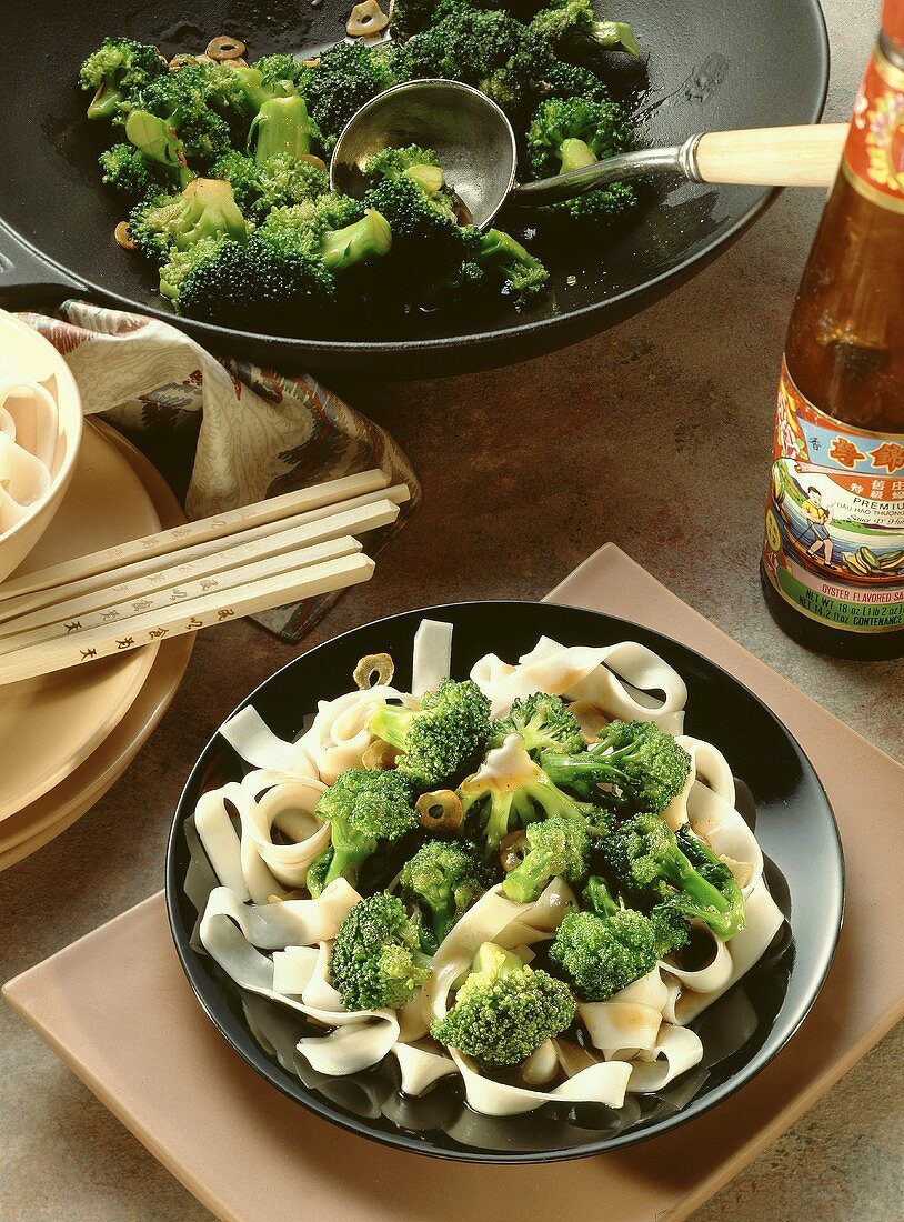 Broccoli with Oyster Sauce cooked in a Wok