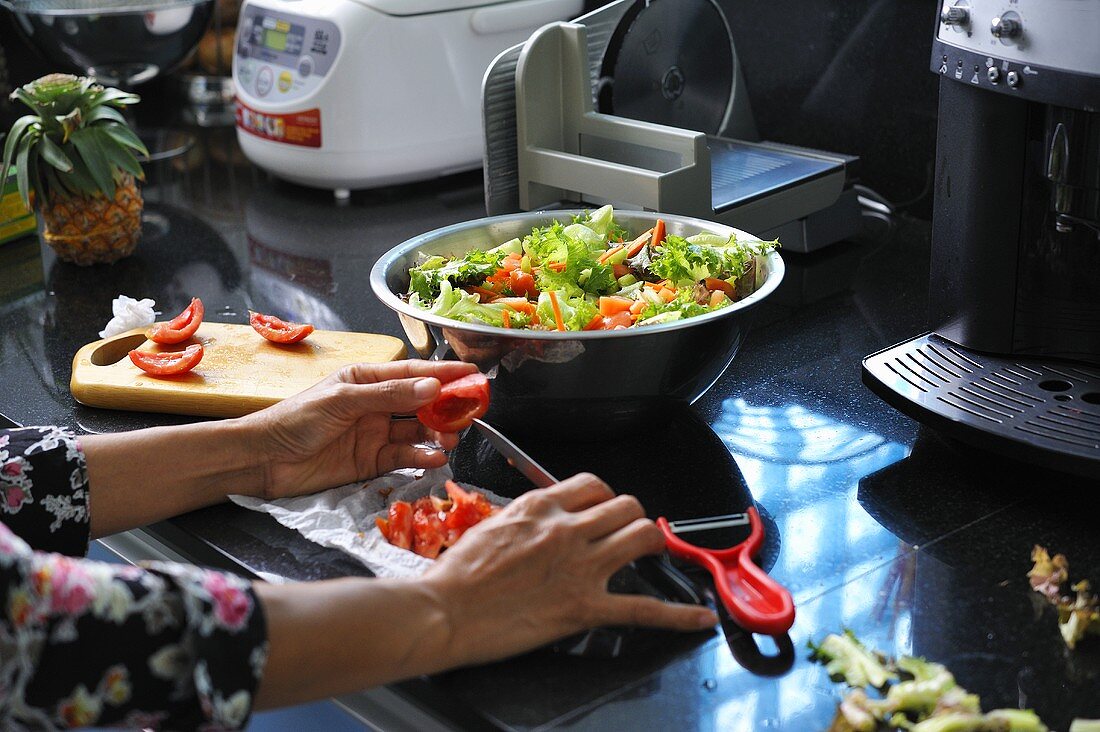 Salad being prepared