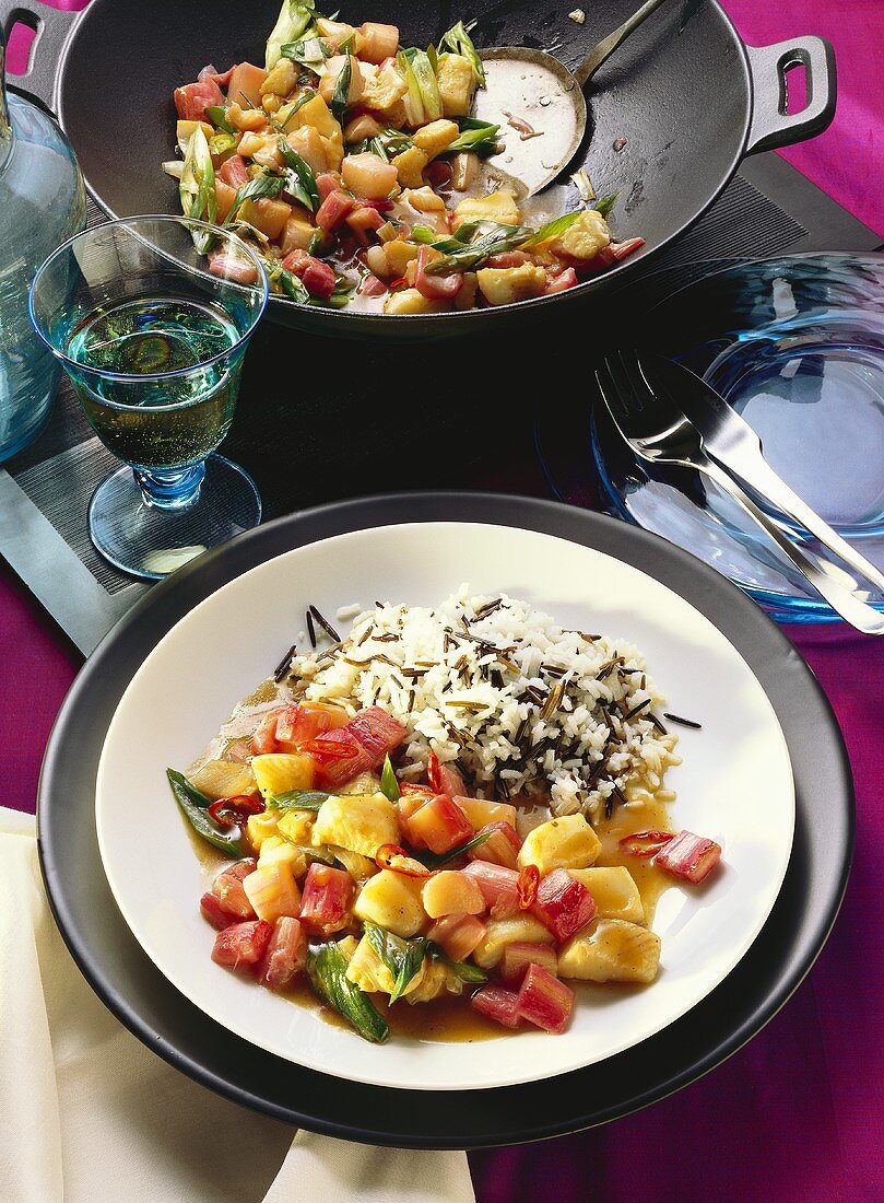 Wok-cooked Halibut with Rhubarb & Rice