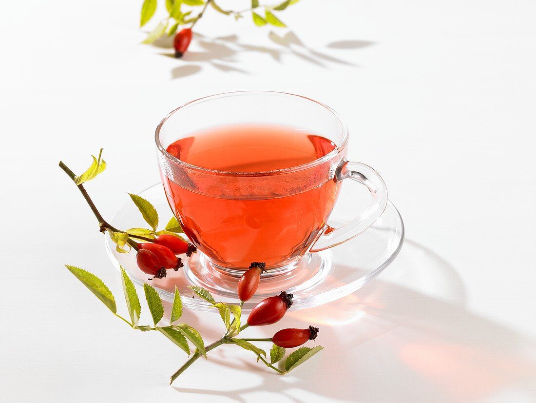 Rose hip tea in glass cup