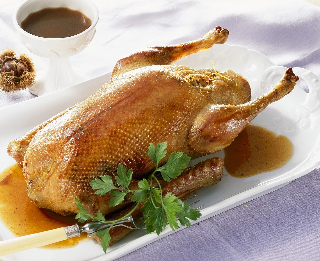 Stuffed goose with chestnuts and apples